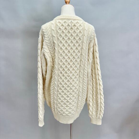 Vintage LL Bean Ireland wool Fisherman ivory cableknit sweater Size X Large XL - Picture 5 of 16